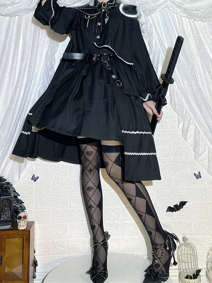 Black/White Diamond and Poker Pattern Alice in Wonderland Vibes Over Knee Stockings