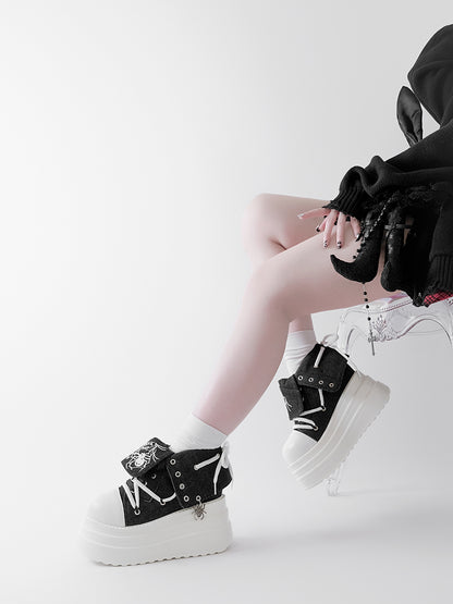 Black & White Punk Spider Print Platform Sneakers