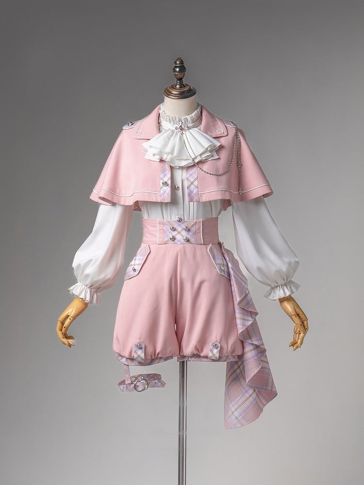 Pink and White Prince Ouji Lolita Outfit - White Shirt + Pink Cape + Pink High Waist Shorts