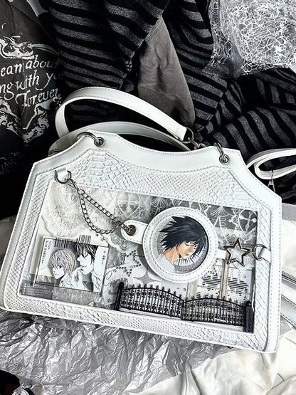 White Snake Scale PU Ita Shoulder Bag