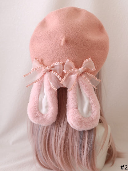 2 Options of Cute Lolita Plush Droopy-Eared Bunny Berets