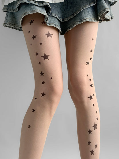 Nude Star Print Tights