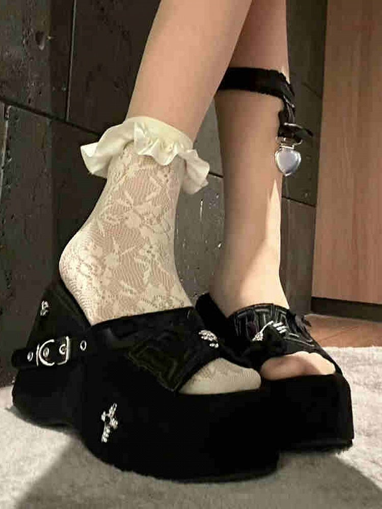 Y2K Skeleton Hand Embroidered Letters Punk Platform Slippers