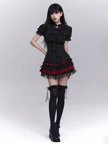 Black Puff Sleeves Vintage Gothic Blouse with Detachable Jabot Tie