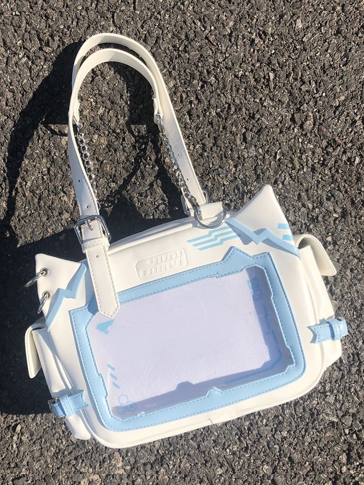 White & Blue Cute Kitty Ear Design Ita Bag