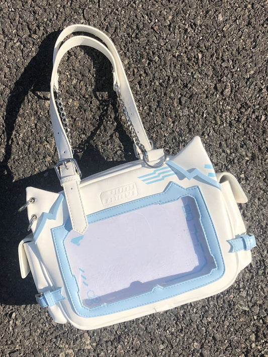 White & Blue Cute Kitty Ear Design Ita Bag