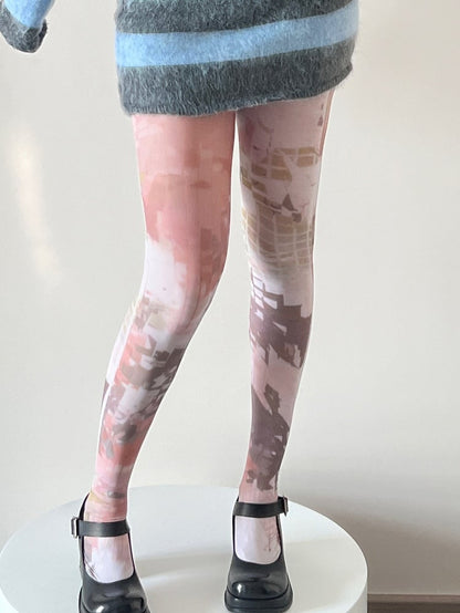 White Print Design Tights