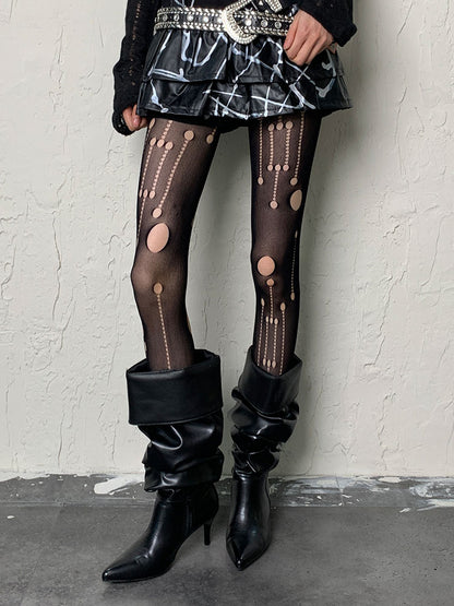 Black Gothic Cut-out Asymmetrical Design Tights