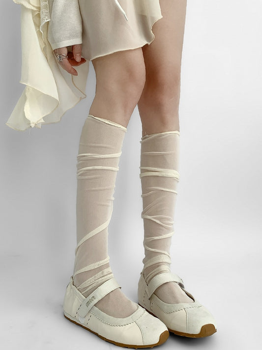 Beige/Pink/White/Nude Loose Under-Knee Stockings