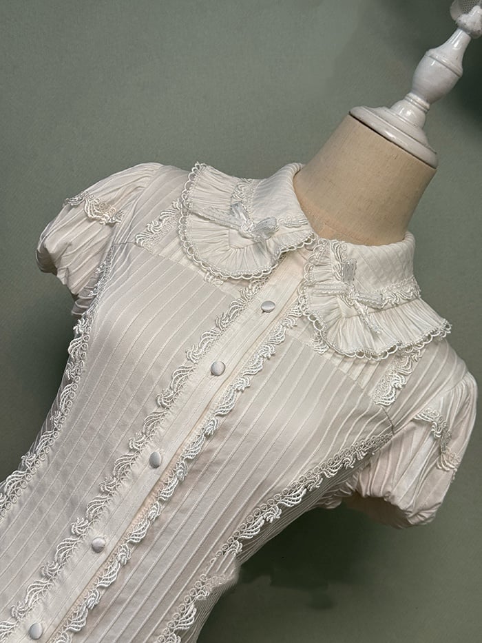 White Peter Pan Collar Short Puff Sleeves Blouse