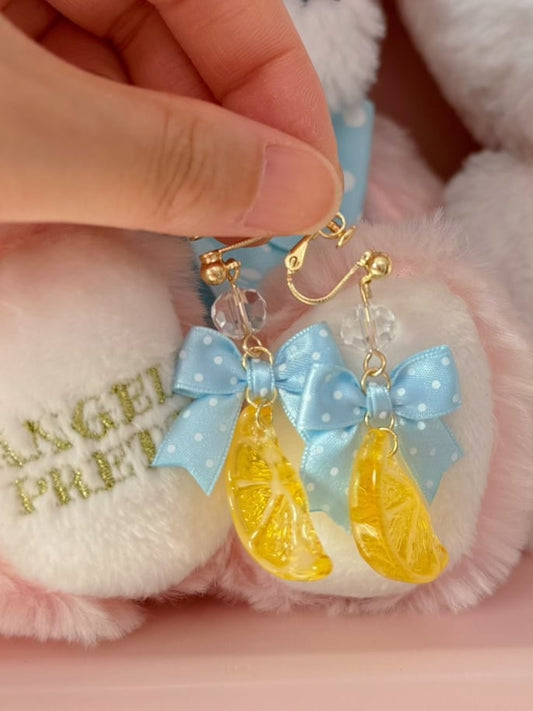 3 Color Options Polka-dot Pattern Bowknot Decorated Lemon Ear Clips