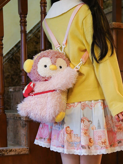Pink Cute Penguin Plush Backpack/Crossbody Bag + 2 Options Keychain Middle/Large Size