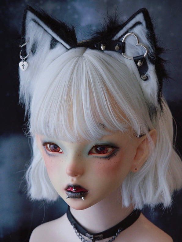 Black And White Heart Buckle With Studs Design Cat Ear KC