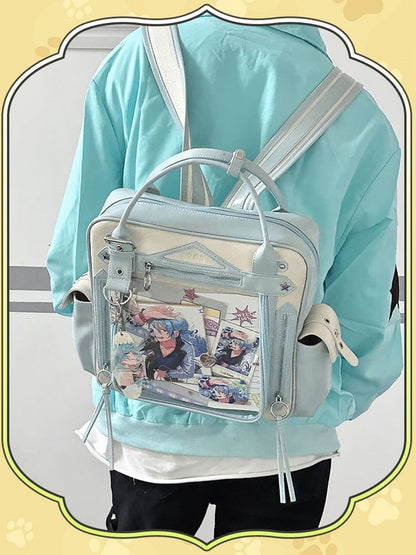 Blue Large Capacity Daily Ita Backpack With Cute Puppy Print