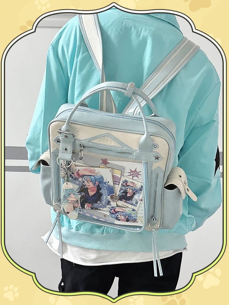 Blue Large Capacity Daily Ita Backpack With Cute Puppy Print