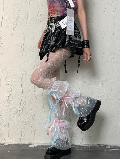 White Y2K Semi-sheer Hollow-out Design Tights