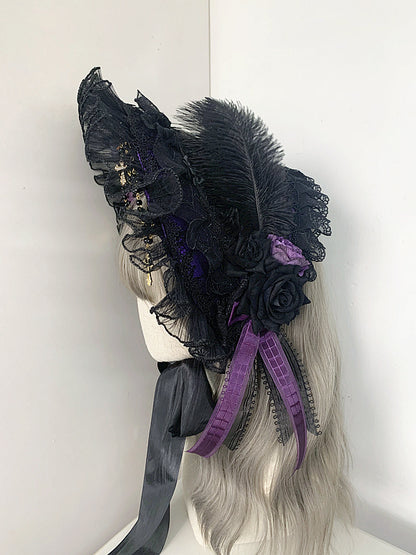 Gothic Cross Chains Floral Design Black and Purple Gorgeous Elegant Bonnet