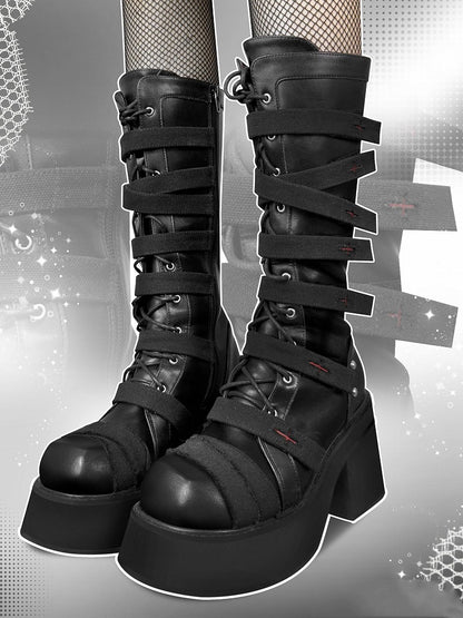 Crosses Gothic Black Platform Bandage Boots