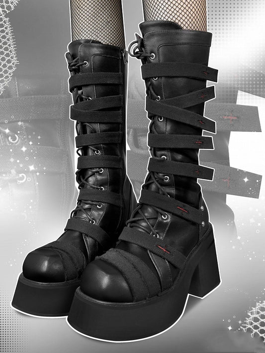 Crosses Gothic Black Platform Bandage Boots