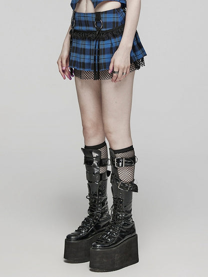 Black and Blue Sweet Punk Pleated Skirt