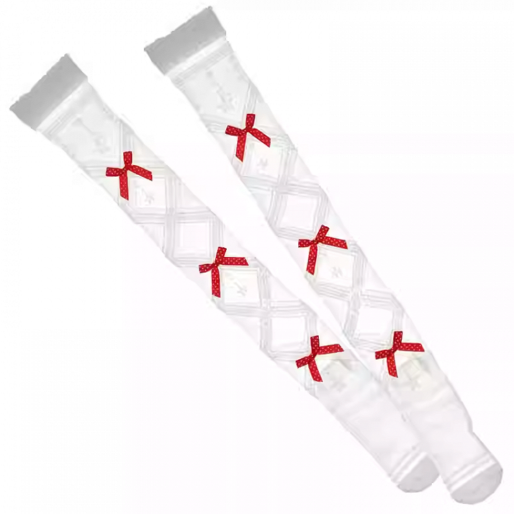 Red/Black Bows Crisscorss Banded Lolita Over Knee Stockings