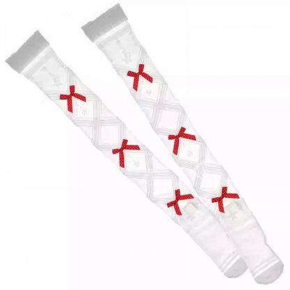 Red/Black Bows Crisscorss Banded Lolita Over Knee Stockings
