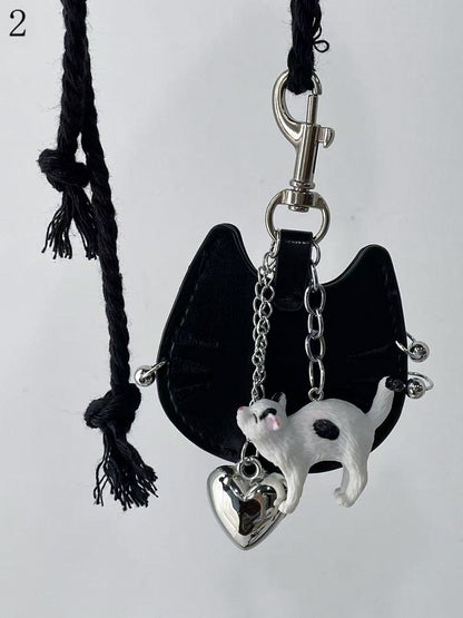 2 Options Black Cat And Heart Pendant Necklace
