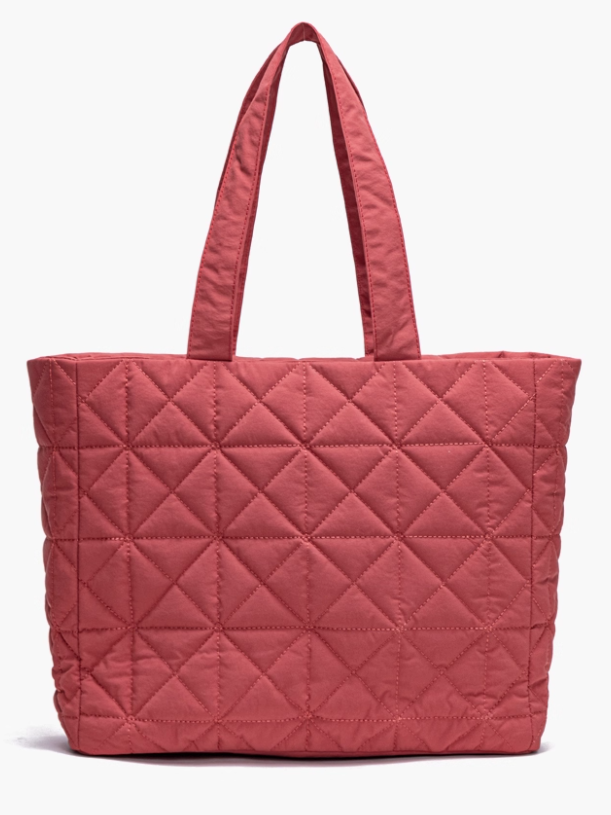 Chic Red Quilted Tote Bag - Lightweight & Large Capacity