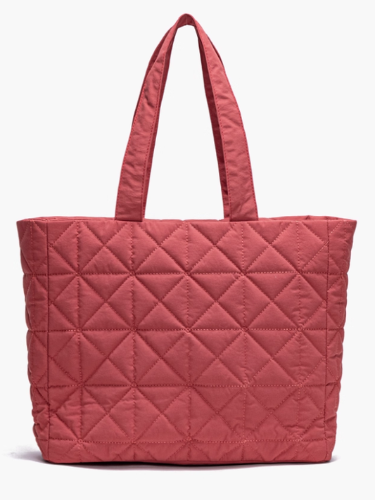 Chic Red Quilted Tote Bag - Lightweight & Large Capacity