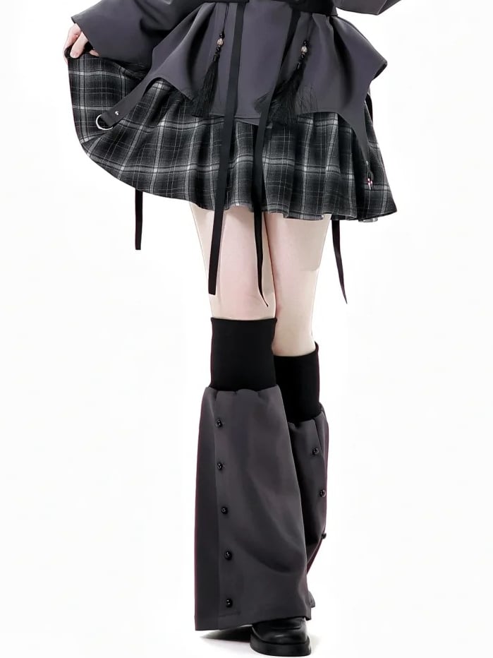 Gray Elastic Cuffs Faux Placket 49CM Flared Leg Warmers