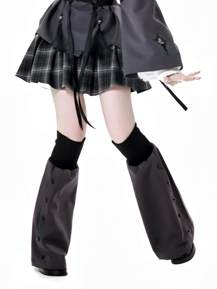 Gray Elastic Cuffs Faux Placket 49CM Flared Leg Warmers