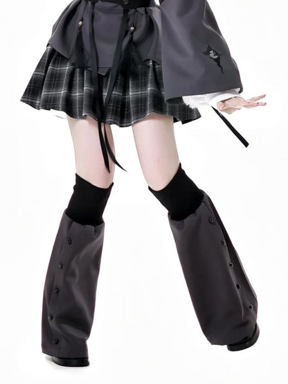 Gray Elastic Cuffs Faux Placket 49CM Flared Leg Warmers