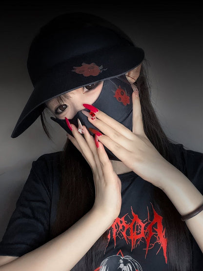 Black Gothic Sun Protection Mask With Red Devil Print