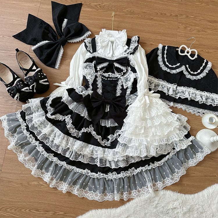 White Layered Lace Bell Sleeves Lolita Blouse