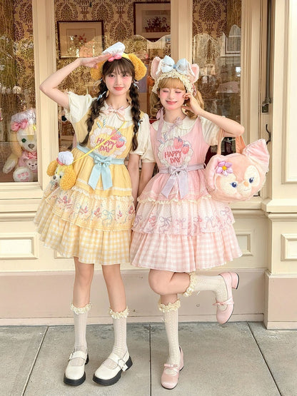 Pink Peter Pan Collar Strawberry Cake Embroidery Tiered Skirt Sweet Lolita Dress