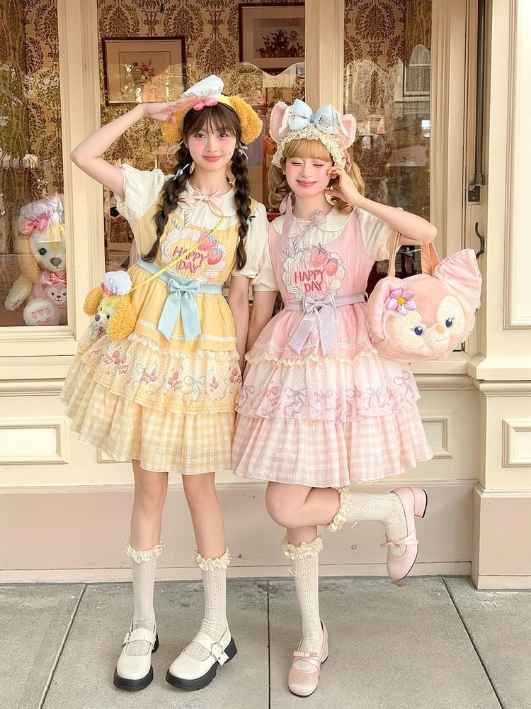 Pink Peter Pan Collar Strawberry Cake Embroidery Tiered Skirt Sweet Lolita Dress