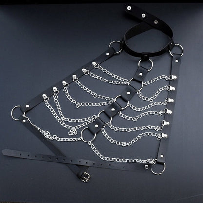 Black Cyberpunk Chest Chain With Waist Belt