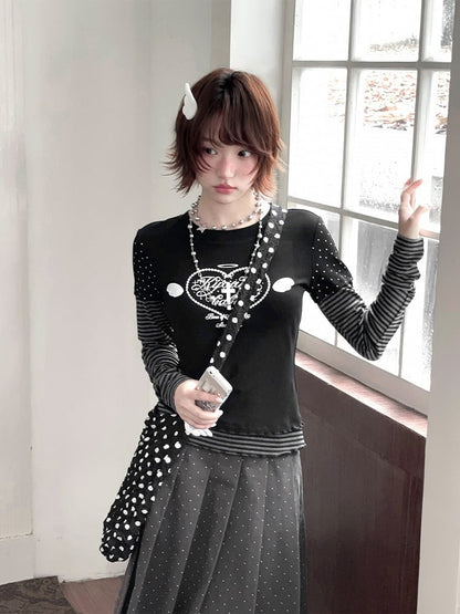 Y2K Gray Polka Dot Pleated Skirt