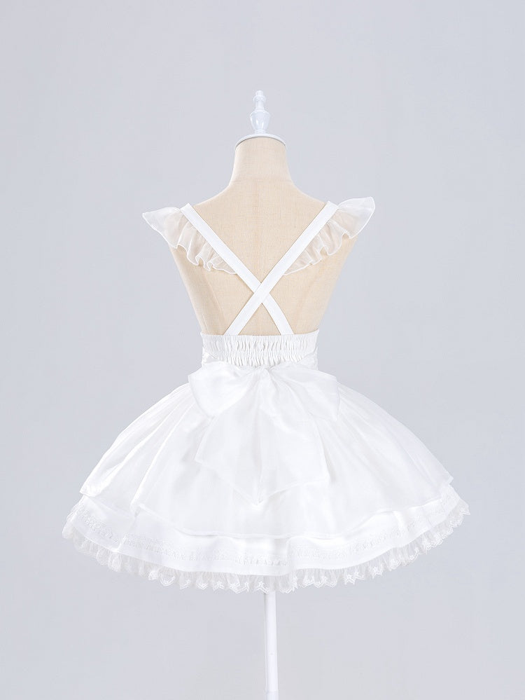 White Star Buttons High Waist Jirai Kei Skirt with Flutter Shoulder Straps