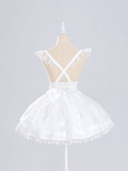 White Star Buttons High Waist Jirai Kei Skirt with Flutter Shoulder Straps