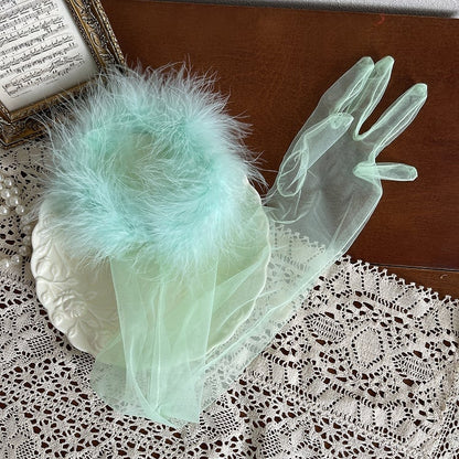 9 Color Options Shaggy Cuffs Tulle Gloves