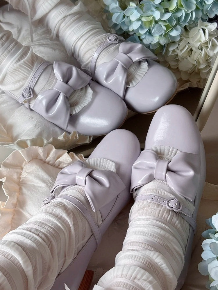 Elegant Purple Mid-heel Mary Janes for Lolita with Bow Embellishments & Heart Closure