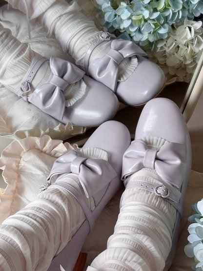 Elegant Purple Mid-heel Mary Janes for Lolita with Bow Embellishments & Heart Closure