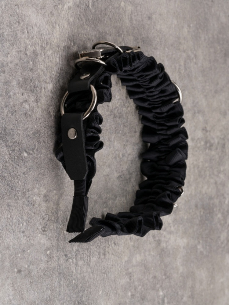Black Gothic Buckle And Pin Decorated Ruffled KC