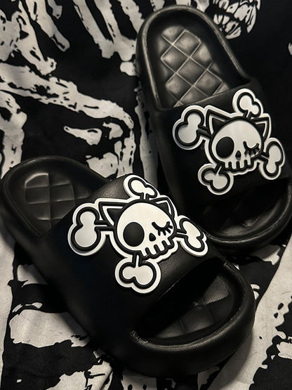 Black and White Gothic Skeleton Applique Summer Slippers