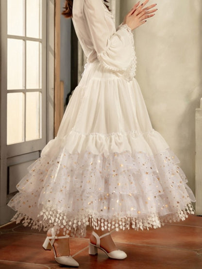 Glittering Stars Adjustable Length Gorgeous Fish-bone Petticoat White/Beige/Black