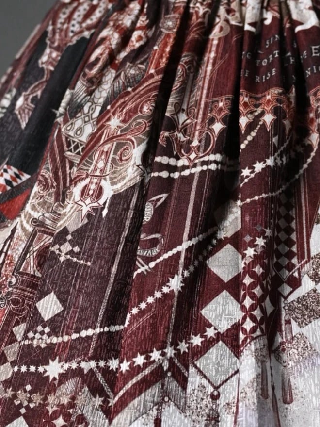 Red Corset Belt Waist Chess Theme Print Lolita Skirt