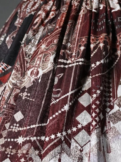 Red Corset Belt Waist Chess Theme Print Lolita Skirt