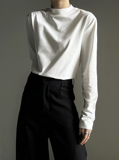 Ouji Lolita White Unisex Long Sleeve T-shirt wtih Mock Neck