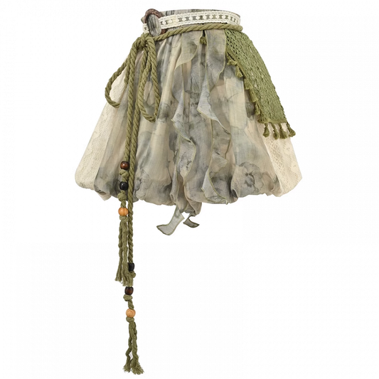 Mori Kei Green Elastic Waist Tie Dye Lace Patches Side Shorts